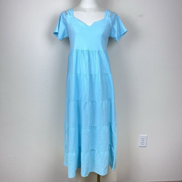 Drawstrings Of Malibu Dress Womens Extra Small 90s Y2K Midi Beach Boho Blue - Picture 1 of 9